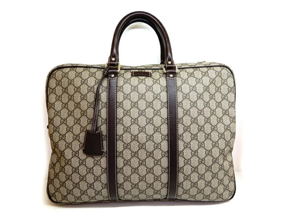 Gucci Briefcase Business Bag GG Canvas Leather Beige Cream Brown